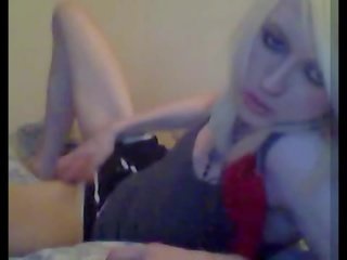 Extra thin and pale emo tgirl jerks her limp johnson on cam